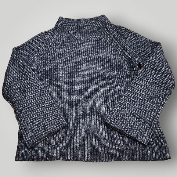 Ann Taylor Women's S Navy Blue White Marled Ribbed- Knit Mock Neck Sweater - Picture 1 of 9